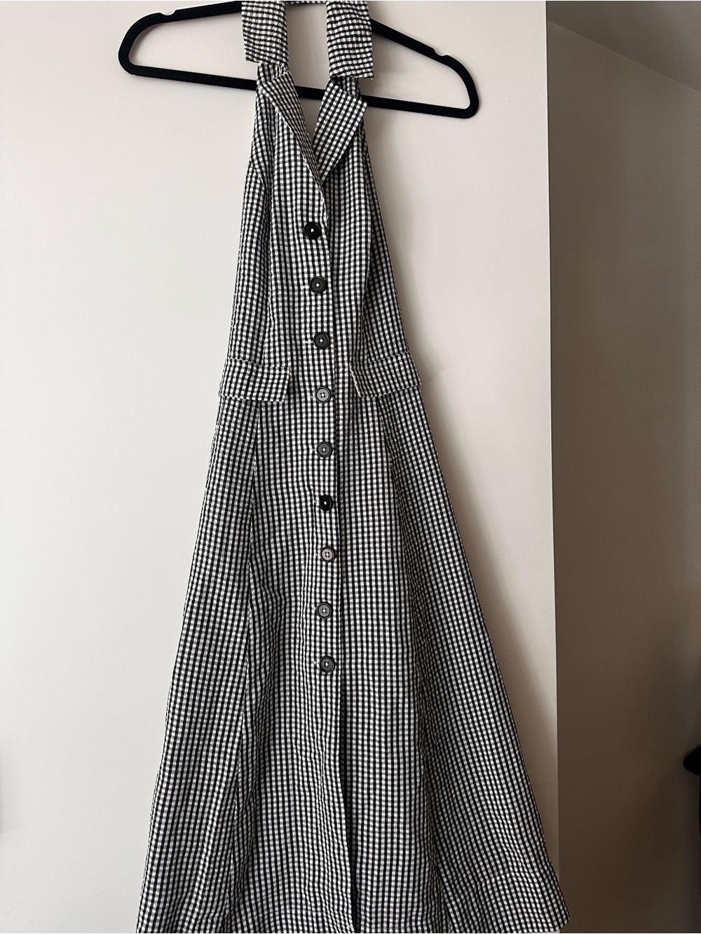 Reformation Black & White One-Shoulder Gingham Midi Dress
